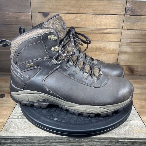 Merrell Mens Size 10 VEGO MIDLeather Waterproof Brown Hiking Lace Up Boot Shoes - Picture 1 of 10